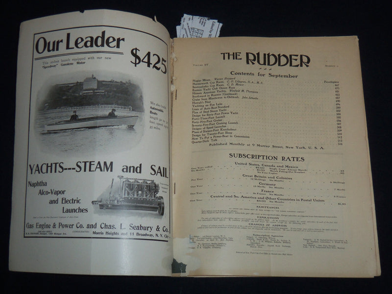 1904 SEPTEMBER THE RUDDER MAGAZINE - VOLUME 15 NO. 9 - NICE PHOTOS - J 9506