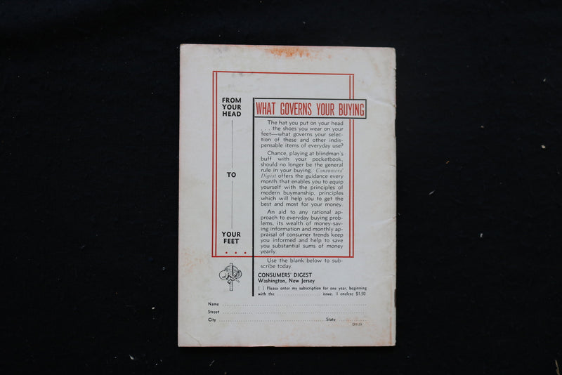 1939 AUGUST CONSUMERS' DIGEST MAGAZINE - MECHANICAL REFRIGERATORS COVER - K 402