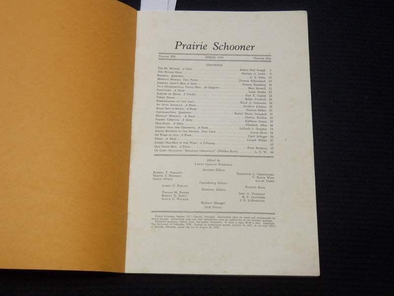 1939 SPRING PRARIE SCHOONER QUARTERLY MAGAZINE - FRANCES EISENBERG - K 2106
