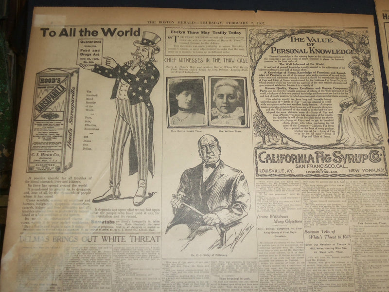 1907 FEBRUARY 7 THE BOSTON HERALD- DELMAS BRINGS OUT WHITE THREAT TO KILL- BH 32