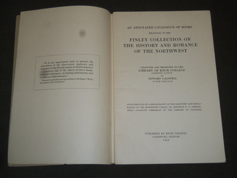 1924 FINLEY COLLECTION CATALOGUE OF BOOKS - KNOX COLLEGE - ILLINOIS - J 5219