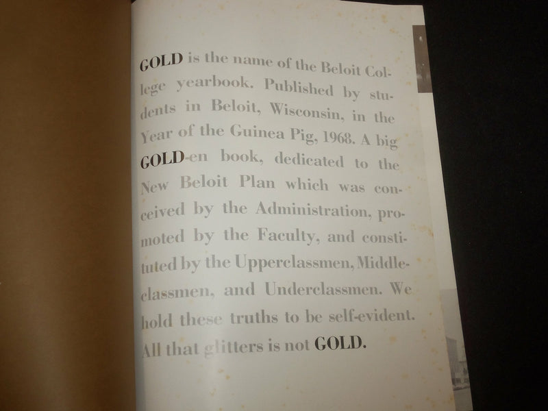 1968 GOLD BELOIT COLLEGE YEARBOOK - BELOIT, WISCONSIN - YB 1972