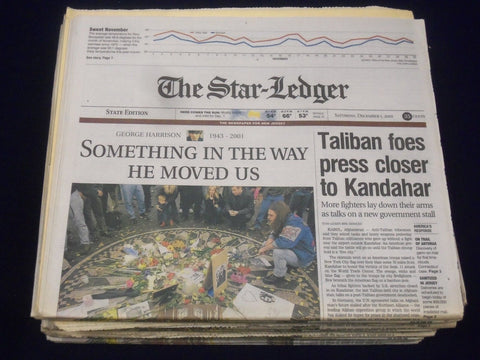 2001 DECEMBER 1 STAR LEDGER NEWSPAPER LOT 13 - GEORGE HARRISON DEAD - NP 1823