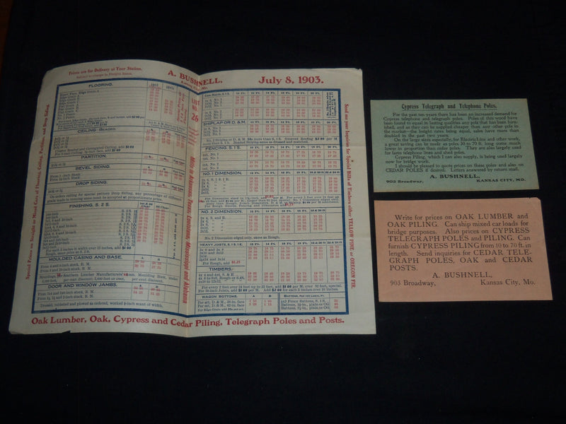 1903 A. BUSHNELL TELEGRAPH POLES & OAK LUMBER PRICE LIST - J 9153