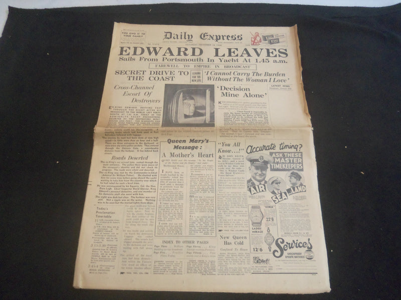 1936 DECEMBER 12 DAILY EXPRESS NEWSPAPER - LONDON - EDWARD LEAVES - NP 5756