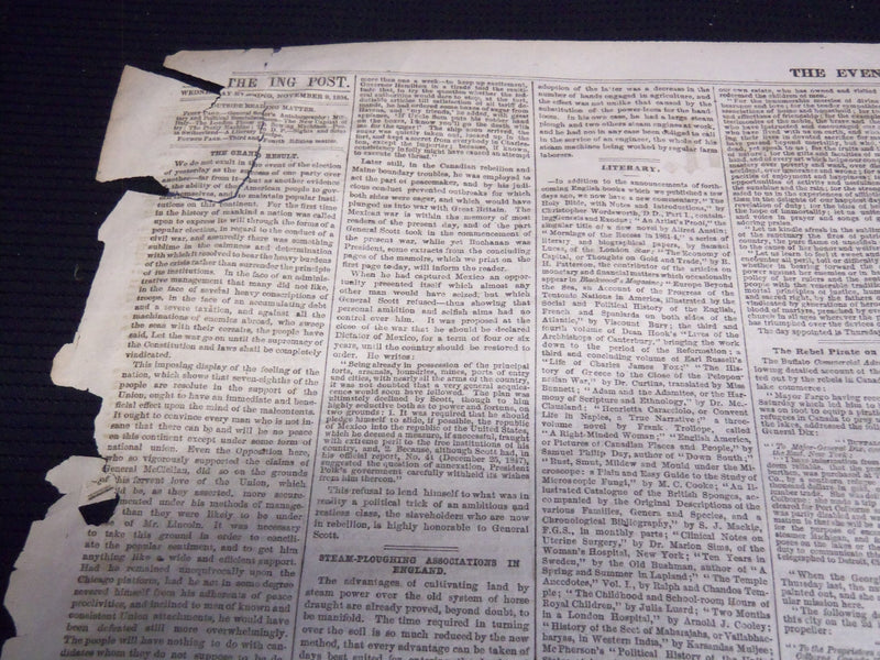 1864 NOVEMBER 9 THE EVENING POST NEWSPAPER - LINCOLN ELECTED - ATLANTA- NP 4252J
