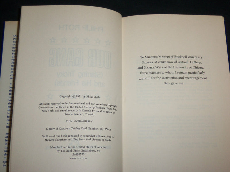 1971 OUR GANG HARDCOVER BOOK BY PHILIP ROTH - FIRST EDITION - KD 6710