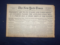 1942 OCT 3 NEW YORK TIMES - PRESIDENT SET TO FIX WAGES AND FARM PRICES - NP 6507