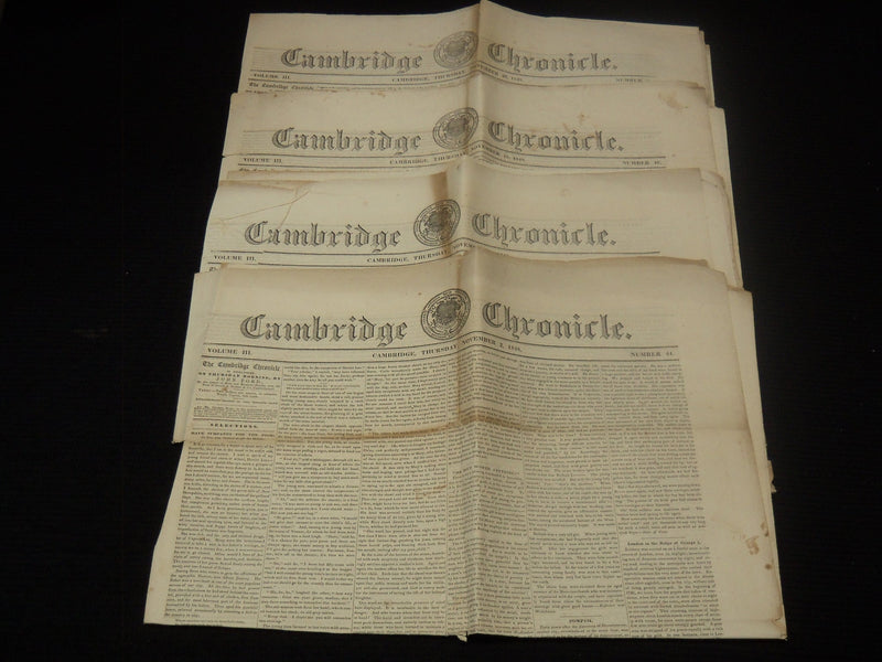 1848 CAMBRIDGE CHRONICLE NEWSPAPER LOT OF 4 ISSUES - MASSACHUSETTS - NP 3297K