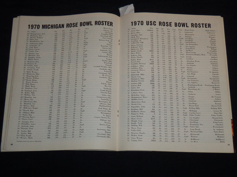 1970 ROSE BOWL PROGRAM - MICHIGAN VS. SOUTHERN CALIFORNIA - TICKET STUB - J 8696