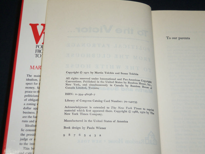 1971 TO THE VICTOR HARDCOVER BOOK INSCRIBED BY MARTIN & SUSAN TOLCHIN - D 524