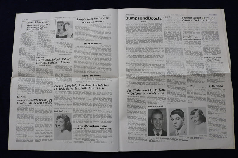 1952 APRIL 25 THE MOUNTAIN ECHO NEWSPAPER - SUFFERN HIGH SCHOOL -LOT OF 2- K 894