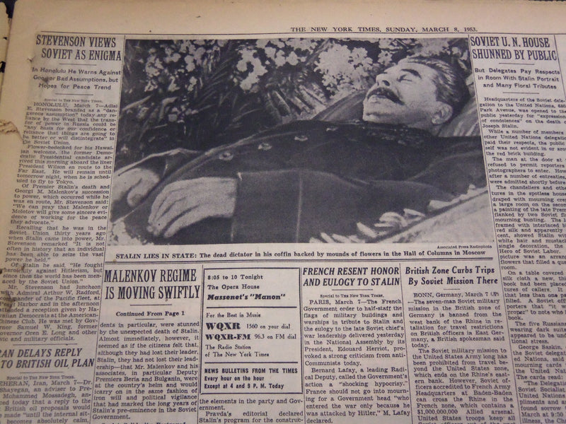 1953 MARCH 8 NEW YORK TIMES - STALIN LIES IN STATE - NT 4264