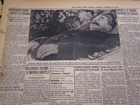 1953 MARCH 8 NEW YORK TIMES - STALIN LIES IN STATE - NT 4264