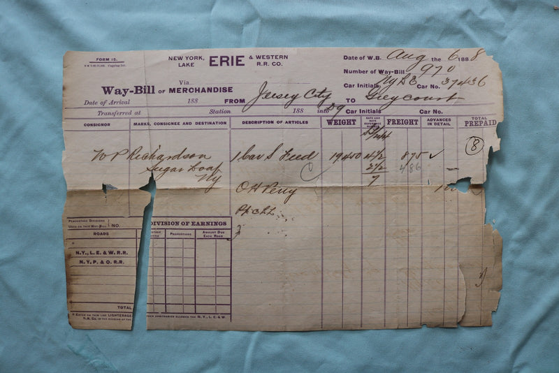 1888 WAY-BILL OF MERCHANDISE RAILROAD - 3 PIECES - K 3326