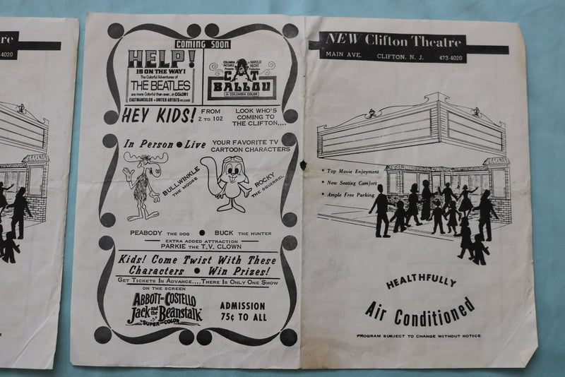 1965 NEW CLIFTON THEATRE PROGRAM - THE BEATLES HELP-LOT OF 2 -CLIFTON,NJ- K 2534