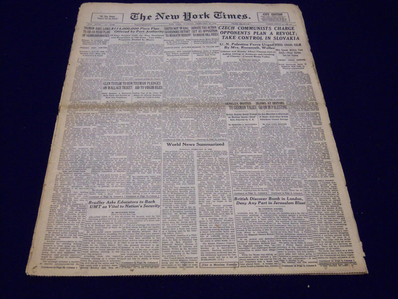 1948 FEB 24 NEW YORK TIMES NEWSPAPER - CZECH COMMUNISTS CHARGE OPPENENTS - NT 56
