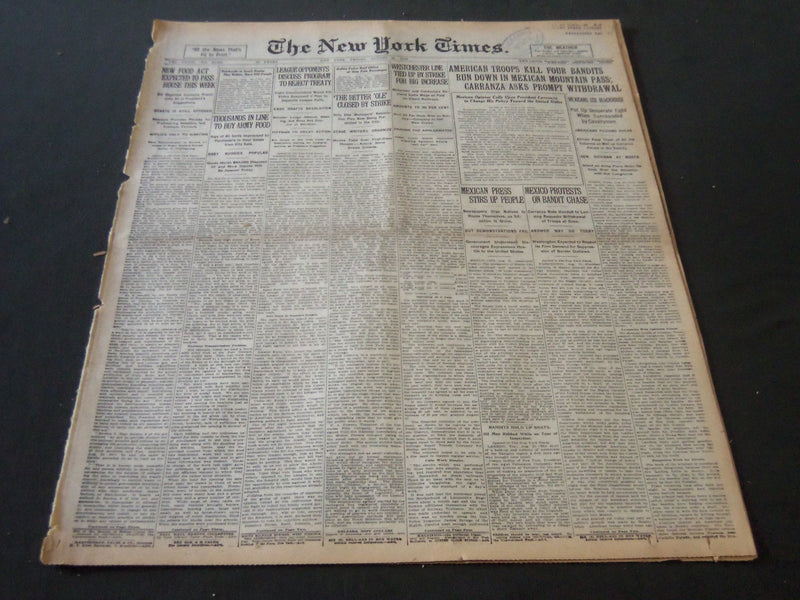 1919 AUGUST 22 NEW YORK TIMES - AMERICAN TROOPS KILL 4 MEXICAN BANDITS - NT 6419