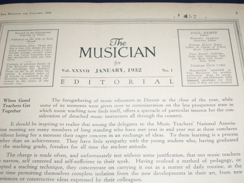 1932 JAN-DEC THE MUSICIAN BOUND VOLUME NO. 37 - GREAT PHOTOS & ADS - KD 2340