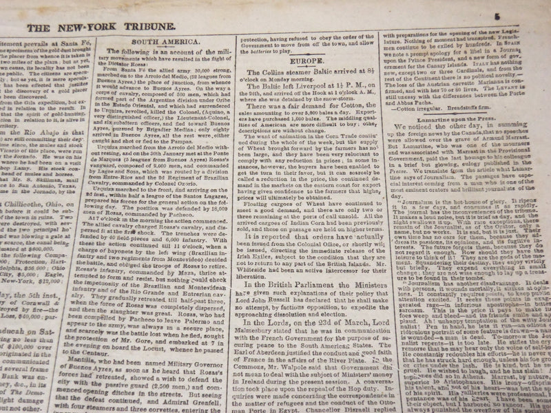 1852 APRIL 10 NEW YORK WEEKLY TRIBUNE - JOURNEY ACROSS NUBIAN DESERT - NP 3879Z