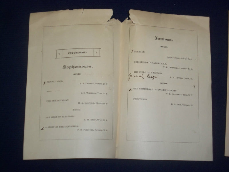 1883 JULY 3 WILLIAMS COLLEGE PROGRAMS - LOT OF 2 - J 4588