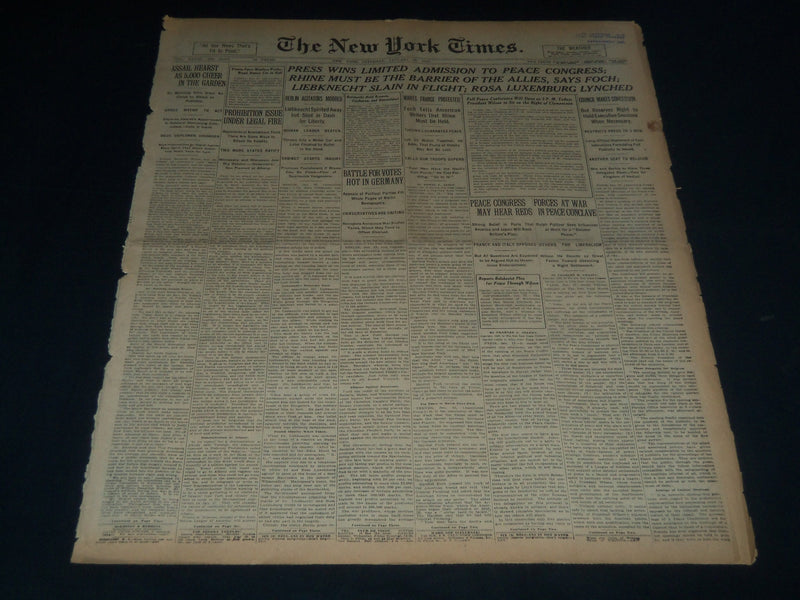 1919 JANUARY 18 NEW YORK TIMES - PRESS WINS LIMITED ADMISSION TO PEACE - NT 7522