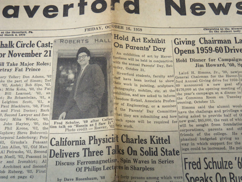 1959 HAVERFORD NEWS NEWSPAPER LOT OF 2 - PENNSYLVANIA - NP 8946