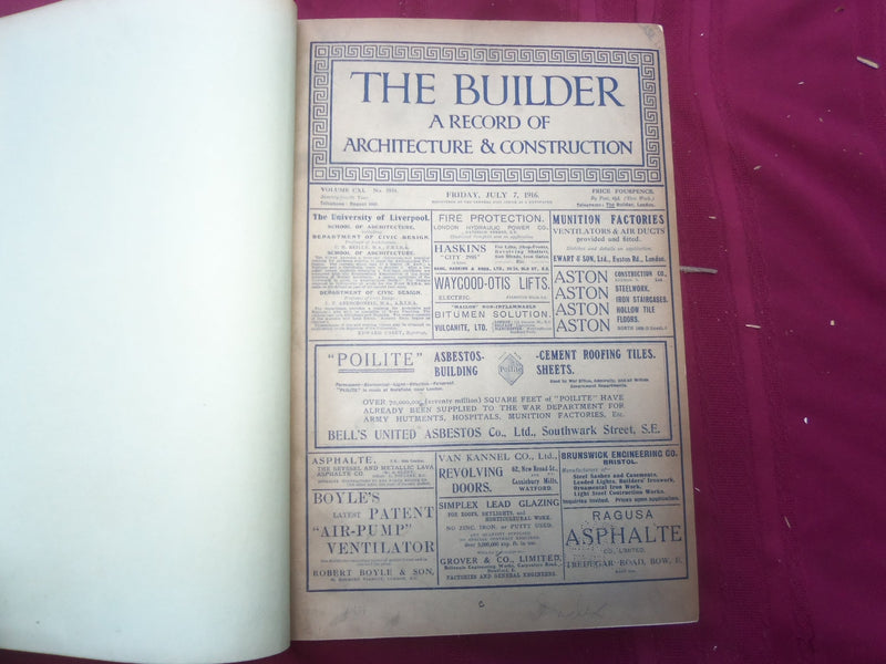 1916 JAN-DEC THE BUILDER U. K. MAGAZINE BOUND VOLUMES - 2 VOLS - FOLD OUTS- C 38