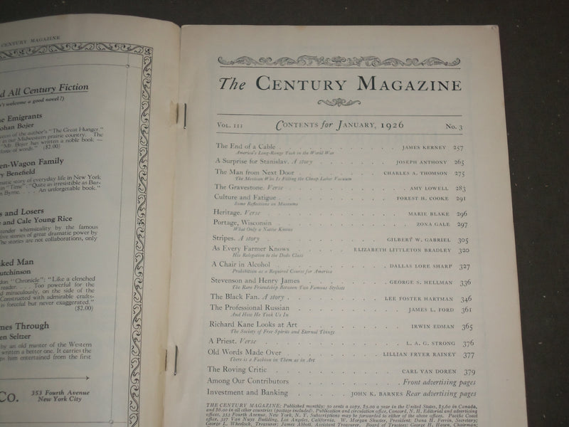 1926 THE CENTURY MAGAZINE - LOT OF 12 - COMPLETE YEAR - MANY STORIES - WR 1158A