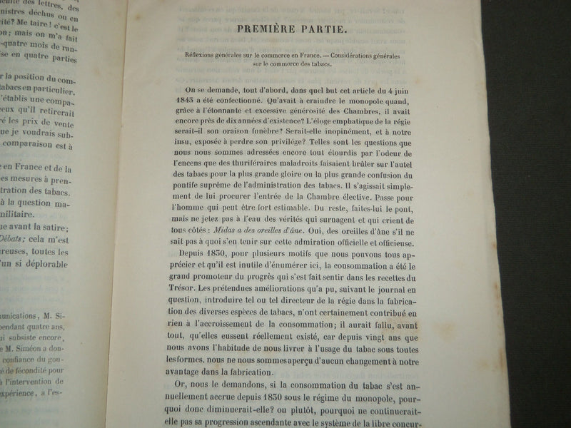 1846 DE LA QUESTION DU TABAC BOOK BY EUGENE LARRIEU - FRENCH - DEUXIEME - J 4637