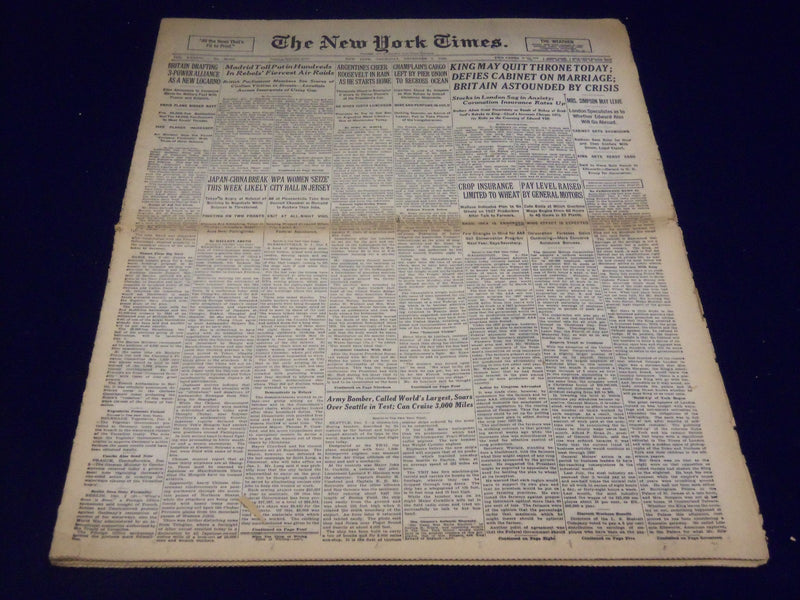 1936 DEC 3 NEW YORK TIMES - KING MAY QUIT THRONE TODAY - NT 2081