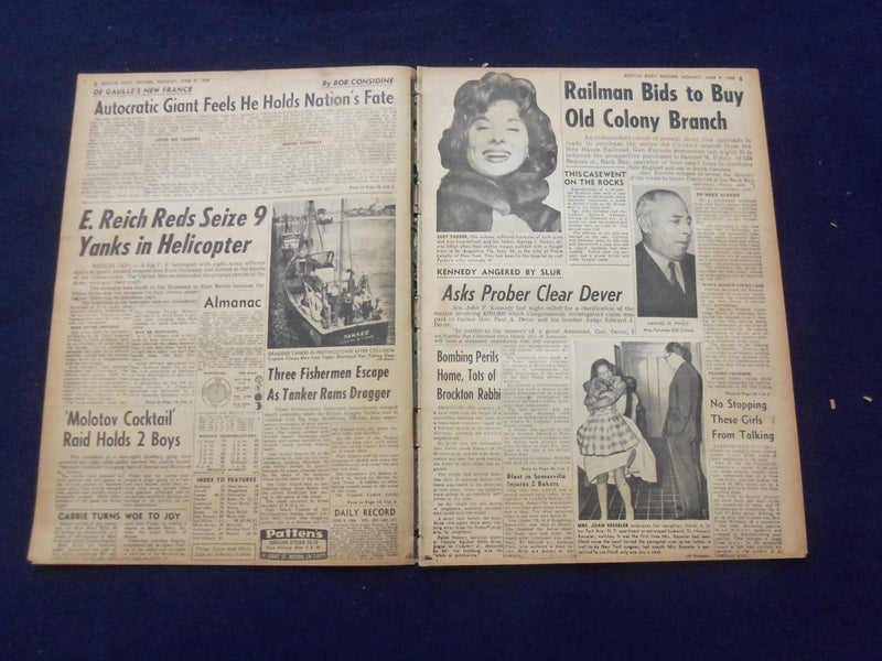 1958 JUNE 9 BOSTON RECORD AMERICAN NEWSPAPER-OLD COLONY OFFER BY HUB MAN-NP 6276