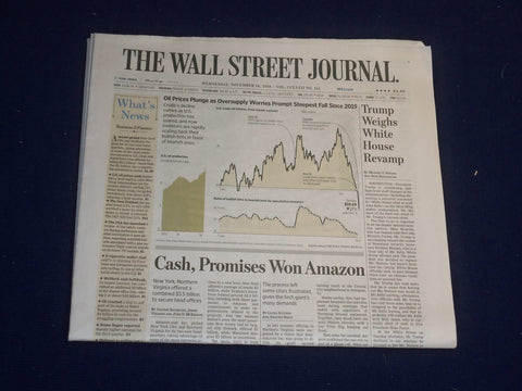 2018 NOVEMBER 14 WALL STREET JOURNAL NEWSPAPER - AMAZON PICKS QUEENS, NY FOR HQ2