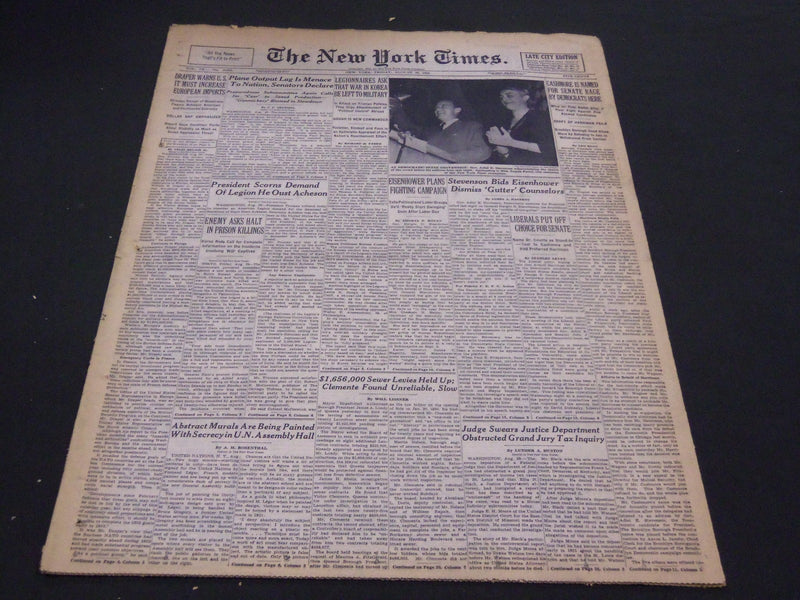 1952 AUGUST 29 NEW YORK TIMES - EISENHOWER PLANS FIGHTING CAMPAIGN - NT 4524