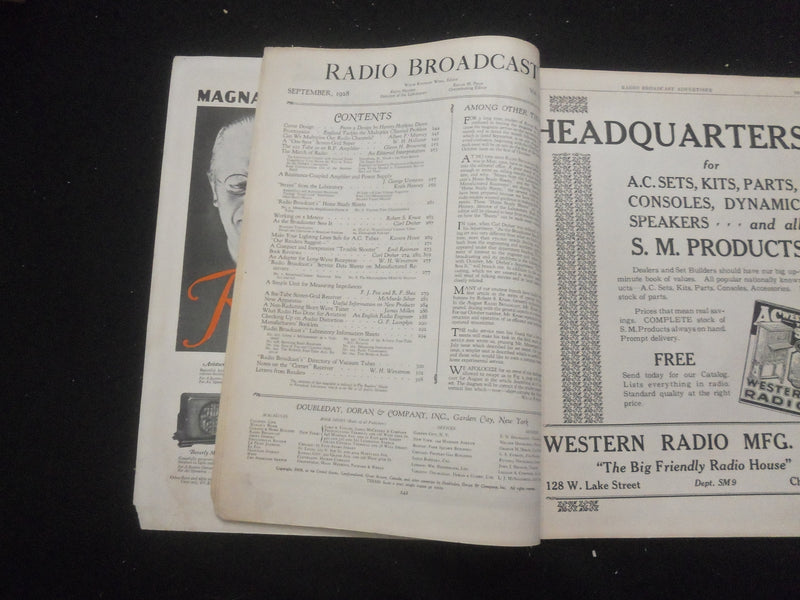 1928 SEPTEMBER RADIO BROADCAST MAGAZINE - NICE COVER, ARTICLES & PHOTOS - B 434Q