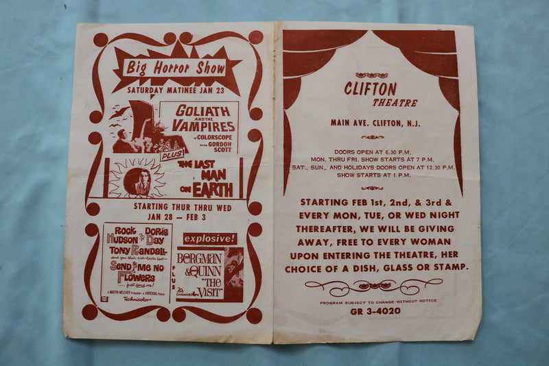 1960'S NEW CLIFTON THEATRE PROGRAMS - LOT OF 16 -CLIFTON, NJ - K 2538