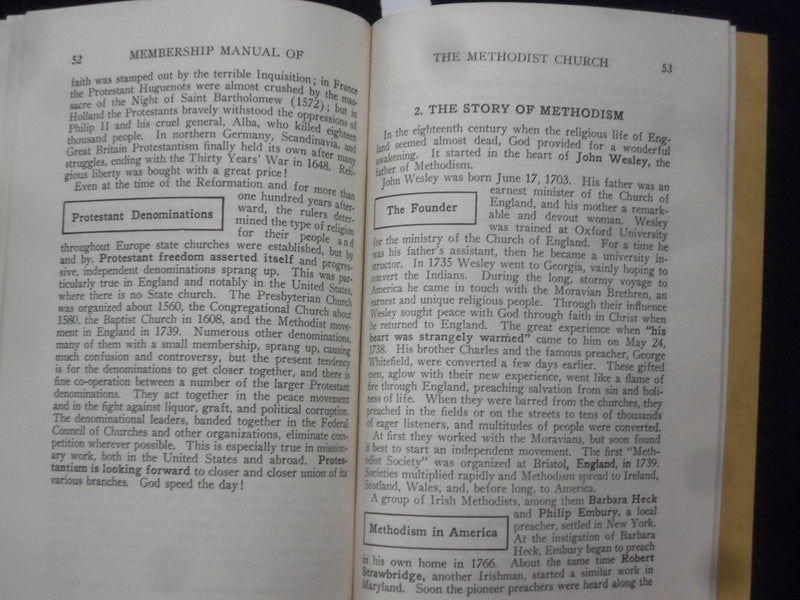 1940 MEMBERSHIP MANUAL OF THE METHODIS CHURCH SOFTCOVER BOOK BY LESEMANN- J 9651