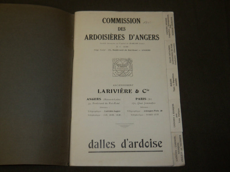 1930'S COMMISSION DES ARDOISIERES D'ANGERS D'ARDOISE FRENCH CATALOGUE - FR 1397