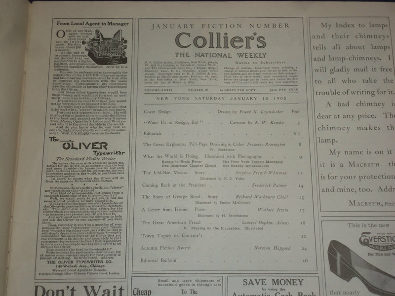 1909 OCTOBER 9 COLLIER'S MAGAZINE - NICE ILLUSTRATED COVER - ST 6686