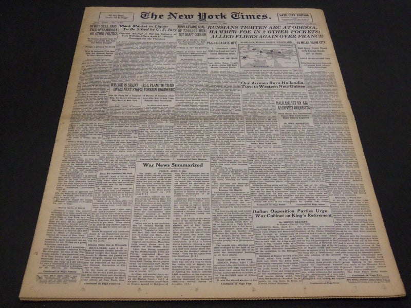 1944 APRIL 7 NEW YORK TIMES - RUSSIANS TIGHTEN ARC AT ODESSA - NT 4325