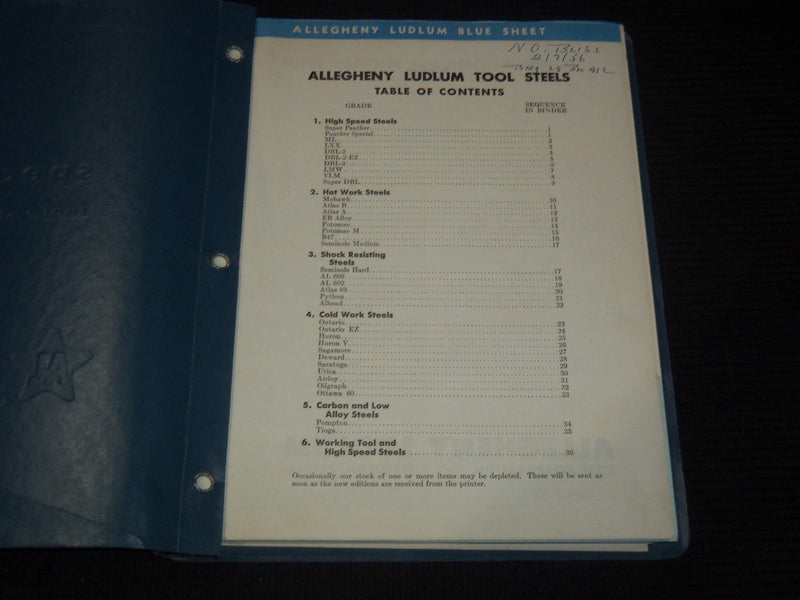 1960'S DATA SHEETS SPECIAL STEELS CATALOG - ALLEGHENY LUDLUM STEEL - KD 3912N