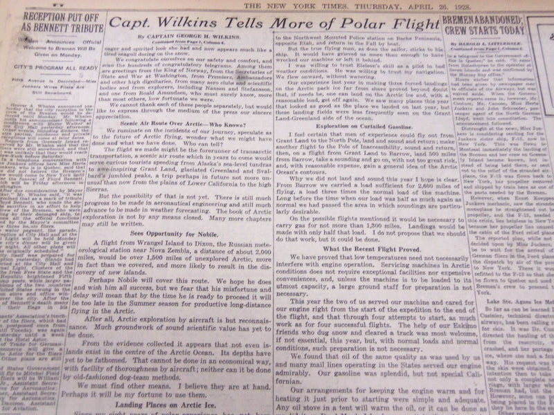 1928 APRIL 26 NEW YORK TIMES - BENNETT DIES OF PNEUMONIA IN QUEBEC - NT 5341