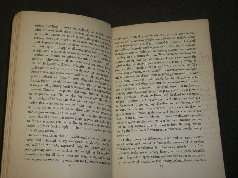 1940 WAR AND THE WORKERS BOOK BY V. I. LENIN - VOLUME 24 - LITTLE LENIN - J 3618