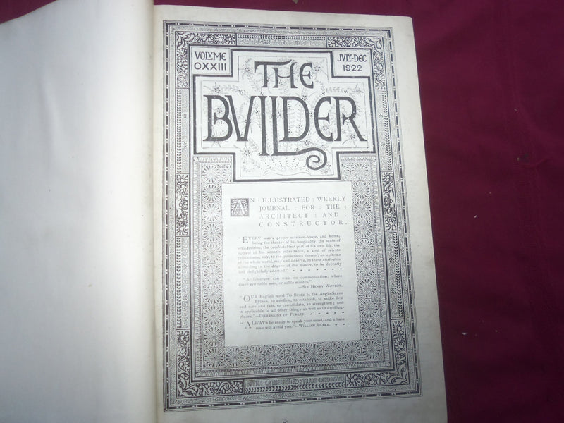 1922 JAN-DEC THE BUILDER U. K. MAGAZINE BOUND VOLUMES - 2 VOLS - FOLD OUTS- C 33