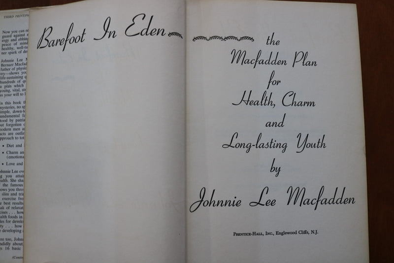 1962 BAREFOOT IN EDEN HARDCOVER BOOK BY JOHNNIE LEE MACFADDEN - KD 9611