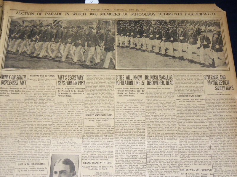 1910 MAY 28 THE BOSTON HERALD - DR. KOCHM BACILLUS DISCOVERER DEAD - BH 333