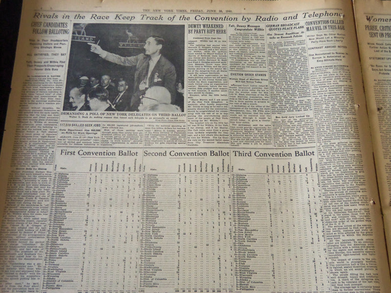 1940 JUNE 28 NEW YORK TIMES - REPUBLICANS NOMINATE WENDELL WILKIE - NT 5536