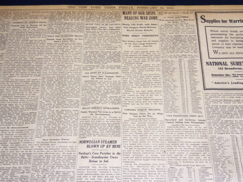 1915 FEB 19 NEW YORK TIMES - GERMAN REPLY FRIENDLY SUBSTANCE CONCERN - NT 7777
