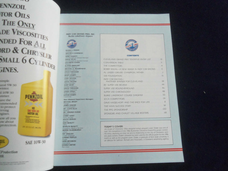 1986 JULY 4-6 BUDWEISER CLEVELAND GRAND PRIX RACING PROGRAM - SP 3804D