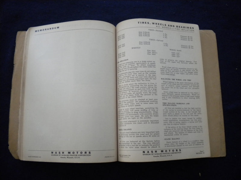 1941 NASH CHASSIS TECHNICAL SERVICE MANUAL - NASH MOTORS - SOFTCOVER - KD 8013